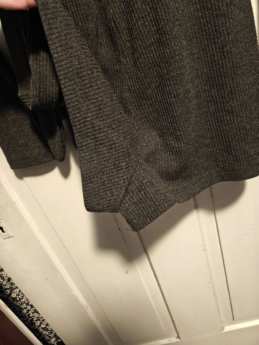 Urban Outfitters Dark Charcoal Ribbed Tie-Waist Long Sleeve Romper